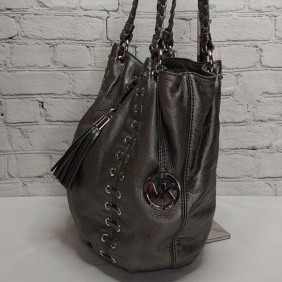 MICHAEL KORS 'ASTOR' GROMMET LEATHER TOTE BAG BRAIDED STRAPS CORSET STYLE - Picture 4 of 16